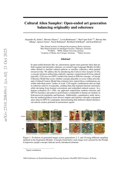 Thumbnail for Cultural Alien Sampler: Open-ended art generation balancing originality and coherence