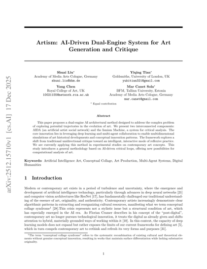 Thumbnail for Artism: AI-Driven Dual-Engine System for Art Generation and Critique